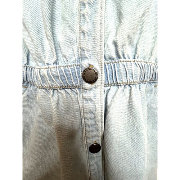 Cotton On Kids Girl Light Blue Denim Dress 6 Snap Buttons Short Sleeve Band Neck - Picture 12 of 16
